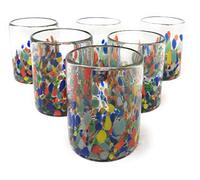 Dos Sueños Vasos mexicanos soplados a mano, juego de 6 vasos de confeti Carmen (10 onzas cada uno)