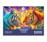 Dos Tigres se enfrentan en una Escena vívida y bajo la luz de la Luna Puzzle De 1000 Piezas Tigre Elemento Esencial para Las Noches De Juegos En Familia, Adultos Y Niños 52x38cm/1000pcs