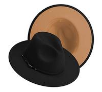 Dos tonos de ala ancha Fedora Sombreros de fieltro clásico Panamá sombrero con hebilla de cinturón para hombres y mujeres - negro - Large