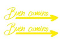 Dos unidades pegatina vinilo camino de Santiago "buen camino" (Blanco, 12x3cm)