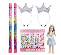 Dos varita mágica con purpurina con líquido para niños, viene con cuatro pegatinas y dos diademas. Para la diversión de tu hijo