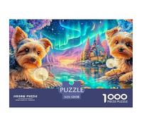 Dos Yorkies Cerca de Dandelions Under Aurora Puzzle De 1000 Piezas Lindo Perro Mascota Cartón Reciclado, Puzzle Desafiante para Adultos 52x38cm/1000pcs