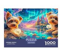 Dos Yorkies Cerca de Dandelions Under Aurora Puzzle De 1000 Piezas Lindo Perro Mascota Juego Desafiante para Hombres, Mujeres Y Ancianos 70x50cm/1000pcs