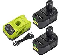 Dosctt 【2Pack】 5500mAh P108 18V Repuesto para Ryobi 18V Bateria con 3A 9.6V -18V Cargador para Ryobi BCL1418H Cargador para Ryobi P108 P107 P105 P100 P101 RB18L40 RB18L50 Batería con Pantalla LED