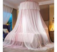 Dosel De Cama De Princesa para Niñas - Cortina De Cama Tipo Domo De Malla Transparente De Doble Capa Rosa/Blanca con Mosquitera Pink White 40 x 40 x 108 Inches, One-Piece Ceiling Canopy