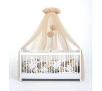 Dosel de Tul para Cuna de Bebé - Princesa, Auxiliar, Mosquitera - Decoración de Habitación Infantil - 165 cm de Largo Con Pompones - Color Topo