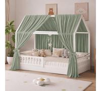 Dosel para cama de casa de 100 % algodón muselina, cortina para cama infantil, cama de casa, decoración para niñas, dosel de tela para cama de casa y cama con dosel (verde, 350 x 135 cm (2 unidades)