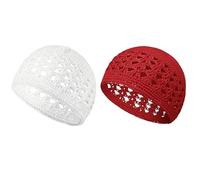 DOSERTY 2 gorros de oración musulmanes de algodón, bordado con calavera, unisex, para adultos, mujeres, hombres, musulmanes casuales, Blanco y rojo, Talla única