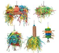 DOSERTY Juego de 5 juguetes de aves naturales, juguete colorido para masticar, para loros, búsqueda interactiva, desarrollo mental, juguete natural para loros
