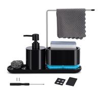 Dosificador Jabon Cocina Organizador de Fregadero Negro con Bandeja y Soporte para Esponja,Bola de Alambre de Acero,Dispensador de Detergente