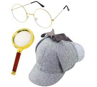Doslilyy Disfraz de detective: accesorios de juego de rol de detective, sombrero, gafas, lupa para niños y adultos, cosplay, teatral, actuaciones, fiestas temáticas, cumpleaños, Halloween
