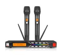 Doslnlya NG-99 - Sistema de micrófono inalámbrico con dos micrófonos de metal, micrófono inalámbrico UHF de mano con bobina móvil de color degradado para karaoke en casa, conferencia, fiesta, iglesia,