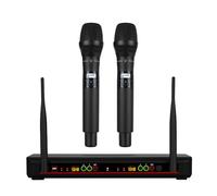 Doslnlya Sistema de micrófono inalámbrico con micrófono bimetálico, micrófono de bobina móvil inalámbrico UHF, escaneo automático para cantar, karaoke, iglesia, DJ, fiesta, boda,