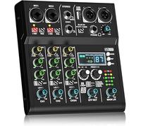 Doslnlya XR-4 Mezclador profesional de 4 canales para DJ con 99 efectos DSP, Bluetooth 5.0 y grabación USB, alimentación fantasma de 48 V para Live/Karaoke/Streaming, controlador de DJ portátil