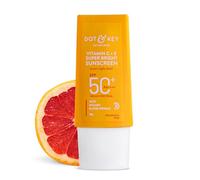 DOT & KEY Protector solar superbrillante con vitamina C + E SPF 50, protección contra la luz del agua, UVA/UVB y luz azul, para una piel uniforme y brillante, con SPF líquido 50+++, sin yeso blanco