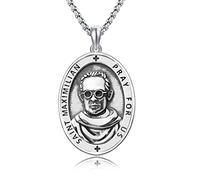 DOTBJ Collar de plata de ley 925, amuleto de medalla de santo para hombres con cadena Rolo de 22 pulgadas + 2 pulgadas, Plata esterlina, No es una piedra preciosa