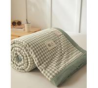 DOTBUY Colcha Bouti de Verano para Cama 135 (180x200 cm), Verano Edredón Acolchado Fino de Algodón de Cuadros Verde, Cubrecama Ligero Transpirable, Sin Fundas