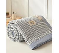 DOTBUY Colcha Bouti de Verano para Cama 135 (180x200 cm), Verano Edredón Acolchado Fino de Algodón de Cuadros Azul, Cubrecama Ligero Transpirable, Sin Fundas
