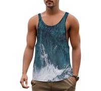 DOTBUY-SHOP Camiseta Tirantes Hombre, Azul Deportiva Camiseta sin Mangas Gym Camisa Interior Hombre con Impresión 3D Masculina Tank Top para Deporte Entrenar Gym (Olas del océano,4XL)