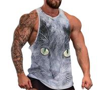 DOTBUY-SHOP Camiseta Tirantes Hombre, Deportiva Camiseta sin Mangas Estampado de Animales en 3D Gym Camisa Interior Hombre Masculina Tank Top para Deporte Entrenar Gym (Gato 1,4XL)