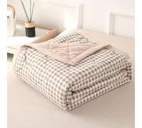DOTBUY-SHOP Colcha Bouti Cubrecama Colcha de Ligero, Cheque Edredón Manta de Dormitorio Verano Cuatro Estaciones Colchas Reversible para Cama Individual Matrimonio (Caqui,200x230cm)