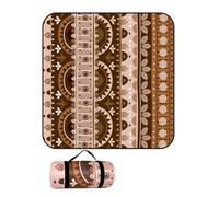 DOTBUY-SHOP Couverture de Pique Nique Imperméable 150x150cm Tapis de Plage Anti-Sable Léger Pliable Avec Sangle, pour Plage Camping PARC Voyages Jardin, Styles Artistiques (Marrón,150x150cm)
