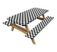 DOTBUY-SHOP Juego de 3 Mantel Antimanchas para Mesa de Picnic Plegable con Fundas para Banco, Mantel Mesa Rectangular Poliéster con Gomas Ajustable Impermeable para Exterior (Damero Negro)