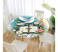 DOTBUY-SHOP Mantel Redondo Antimanchas de Pascua de Resurrección 3D, Mantel para Mesa Redonda Impermeable con Bordes Elástica, para Cocina Comedor Cumpleaños Jardín (Paloma de la Paz,70cm)