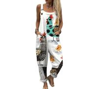 DOTBUY-SHOP Mono Mujer Elegante Talla Grande, Mono Mujer Casual Culotte con Bolsillos Peto Holgado Verano Playa con Correa Ajustable para Fiesta y Diario (Pollo de lunares,3x_l)