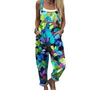 DOTBUY-SHOP Mono Mujer Elegante Talla Grande, Mono Mujer Casual Culotte con Bolsillos Peto Holgado Verano Playa con Correa Ajustable para Fiesta y Diario (Hojas verdes,x_l)