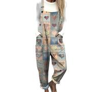 DOTBUY-SHOP Mono Mujer Elegante Talla Grande, Mono Mujer Casual Culotte con Bolsillos Peto Holgado Verano Playa con Correa Ajustable para Fiesta y Diario (Corazones vintage,s)