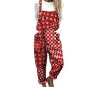DOTBUY-SHOP Mono Mujer Elegante Talla Grande, Mono Mujer Casual Culotte con Bolsillos Peto Holgado Verano Playa con Correa Ajustable para Fiesta y Diario (Corazones rojos,l)