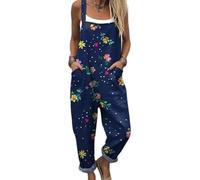 DOTBUY-SHOP Mono Mujer Elegante Talla Grande, Mono Mujer Casual Culotte con Bolsillos Peto Holgado Verano Playa con Correa Ajustable para Fiesta y Diario (Flores azul marino,3x_l)