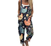 DOTBUY-SHOP Mono Mujer Elegante Talla Grande, Mono Mujer Casual Culotte con Bolsillos Peto Holgado Verano Playa con Correa Ajustable para Fiesta y Diario (Pollo amarillo,x_l)