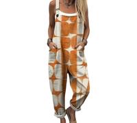 DOTBUY-SHOP Mono Mujer Elegante Talla Grande, Mono Mujer Casual Culotte con Bolsillos Peto Holgado Verano Playa con Correa Ajustable para Fiesta y Diario (Cuadros naranjas,m)