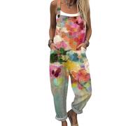 DOTBUY-SHOP Mono Mujer Elegante Talla Grande, Mono Mujer Casual Culotte con Bolsillos Peto Holgado Verano Playa con Correa Ajustable para Fiesta y Diario (Flores coloridas,s)
