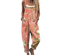DOTBUY-SHOP Mono Mujer Elegante Talla Grande, Mono Mujer Casual Culotte con Bolsillos Peto Holgado Verano Playa con Correa Ajustable para Fiesta y Diario (Flor de ciruelo,xx_l)