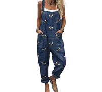 DOTBUY-SHOP Mono Mujer Elegante Talla Grande, Mono Mujer Casual Culotte con Bolsillos Peto Holgado Verano Playa con Correa Ajustable para Fiesta y Diario (Tela vaquera azul,x_l)