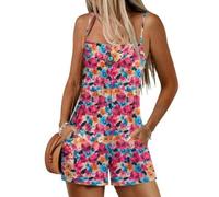 DOTBUY-SHOP Mono Mujer Verano Casual, Peto Largo de Pierna Ancha para Mujer, Corto Monos Mujer Estampado floral Elegante para Bodas y Eventos, Jumpsuit Suelto con Bolsillos (Fucsia,s)