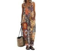 DOTBUY-SHOP Mono Mujer Verano, Falso Denim Peto Largo Casual de Pierna Ancha con Bolsillos, Monos Elegante Holgado para Diario y Playa (Flores moradas,5x_l)