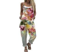 DOTBUY-SHOP Mono Mujer Verano, Impresión 3D Peto Largo Casual de Pierna Ancha con Bolsillos, Monos Mujer Elegante Holgado con Correa Ajustable para Playa y Diario (Pintura al óleo,m)