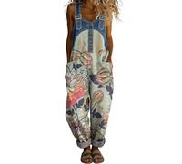 DOTBUY-SHOP Mono Mujer Verano Jumpsuit Elegante Overol de Verano para Mujer, Casual, Chic, Sin Mangas, Estampado Floral, Pantalones de Pierna Ancha Peto Largo para Playa, Vacaciones (Elegante,3x_l)