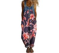 DOTBUY-SHOP Mono Mujer Verano Jumpsuit Elegante Overol de Verano para Mujer, Casual, Chic, Sin Mangas, Estampado Floral, Pantalones de Pierna Ancha Peto Largo para Playa, Vacaciones (Morado,xx_l)