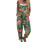 DOTBUY-SHOP Mono Mujer Verano Jumpsuit Elegante Overol de Verano para mujer con Estampado, Casual, Sin Mangas, Pantalones de Pierna Ancha Peto Largo para Playa, vacaciones (Verde,L)