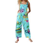 DOTBUY-SHOP Mono Mujer Verano Jumpsuit Elegante Overol de Verano para mujer con Estampado Graffiti, Casual, Sin Mangas, Pantalones de Pierna Ancha Peto Largo para Playa, vacaciones (Azul,S)