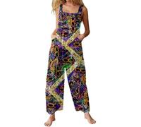 DOTBUY-SHOP Mono Mujer Verano Jumpsuit Elegante Overol de Verano para mujer con Estampado Graffiti, Casual, Sin Mangas, Pantalones de Pierna Ancha Peto Largo para Playa, vacaciones (Morado,XXL)