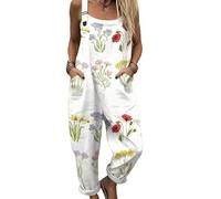 DOTBUY-SHOP Mono Mujer Verano Jumpsuit Elegante Overol de Verano para Mujer Estampado 3D, Casual, Chic, Sin Mangas, Pantalones de Pierna Ancha Peto Largo para Playa, Vacaciones (Blanco,x_l)