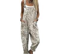 DOTBUY-SHOP Mono Mujer Verano Jumpsuit Elegante Overol de Verano para Mujer Estampado 3D, Casual, Chic, Sin Mangas, Pantalones de Pierna Ancha Peto Largo para Playa, Vacaciones (Beige,s)