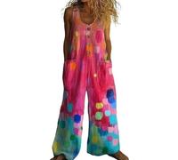 DOTBUY-SHOP Mono Mujer Verano Jumpsuit Elegante Overol para Mujer, Casual, Chic, Sin Mangas, Estampado 3D, Pantalones de Pierna Ancha Peto Largo para Playa, Vacaciones (Rosa,x_l)