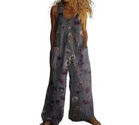 DOTBUY-SHOP Mono Mujer Verano Jumpsuit Elegante Overol para Mujer, Casual, Chic, Sin Mangas, Estampado 3D, Pantalones de Pierna Ancha Peto Largo para Playa, Vacaciones (Gris,3x_l)